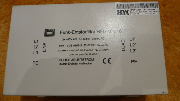 SEW Eurodrive Funk-Entstörfilter HFD 400/16 / NF 016-443